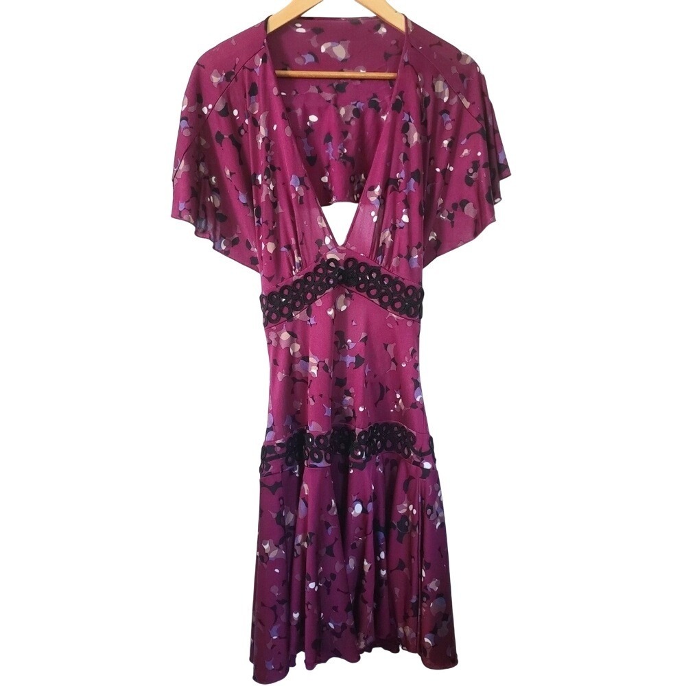 Marciano Magenta Silk Jersey Flirty Back Cut Out Mini Dress‎